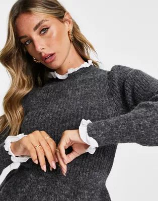 River Island pie crust hybrid sweater in gray | ASOS (Global)