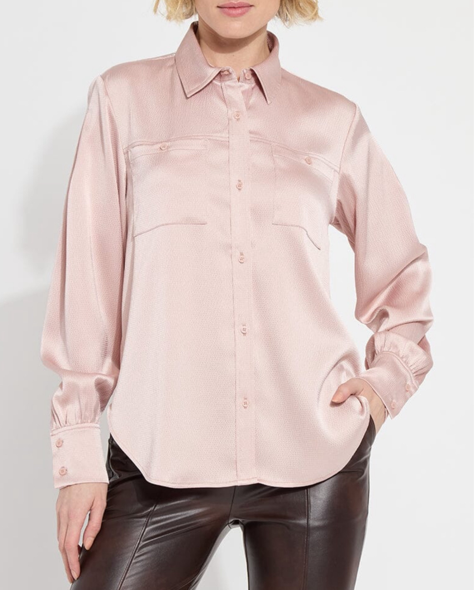 1. This Zoe Utility Blouse in the perfect shade of blush pink!  It has 4-way stretch and is in a hammered silk-touch satin material for a luxe feel. It has an oversized fit and is light and easy to tuck.

#LTKSaleAlert #LTKHoliday #LTKSeasonal