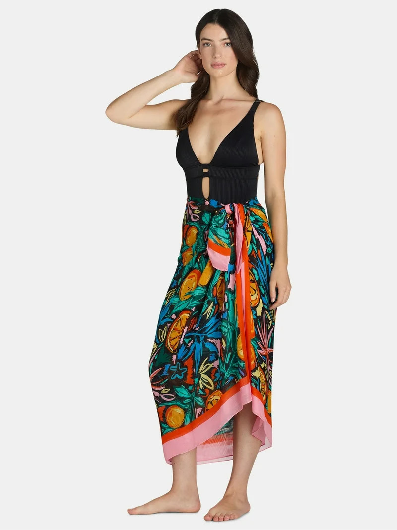 Time and Tru Women's Print Pareo, One Size, Black/Orange | Walmart (US)