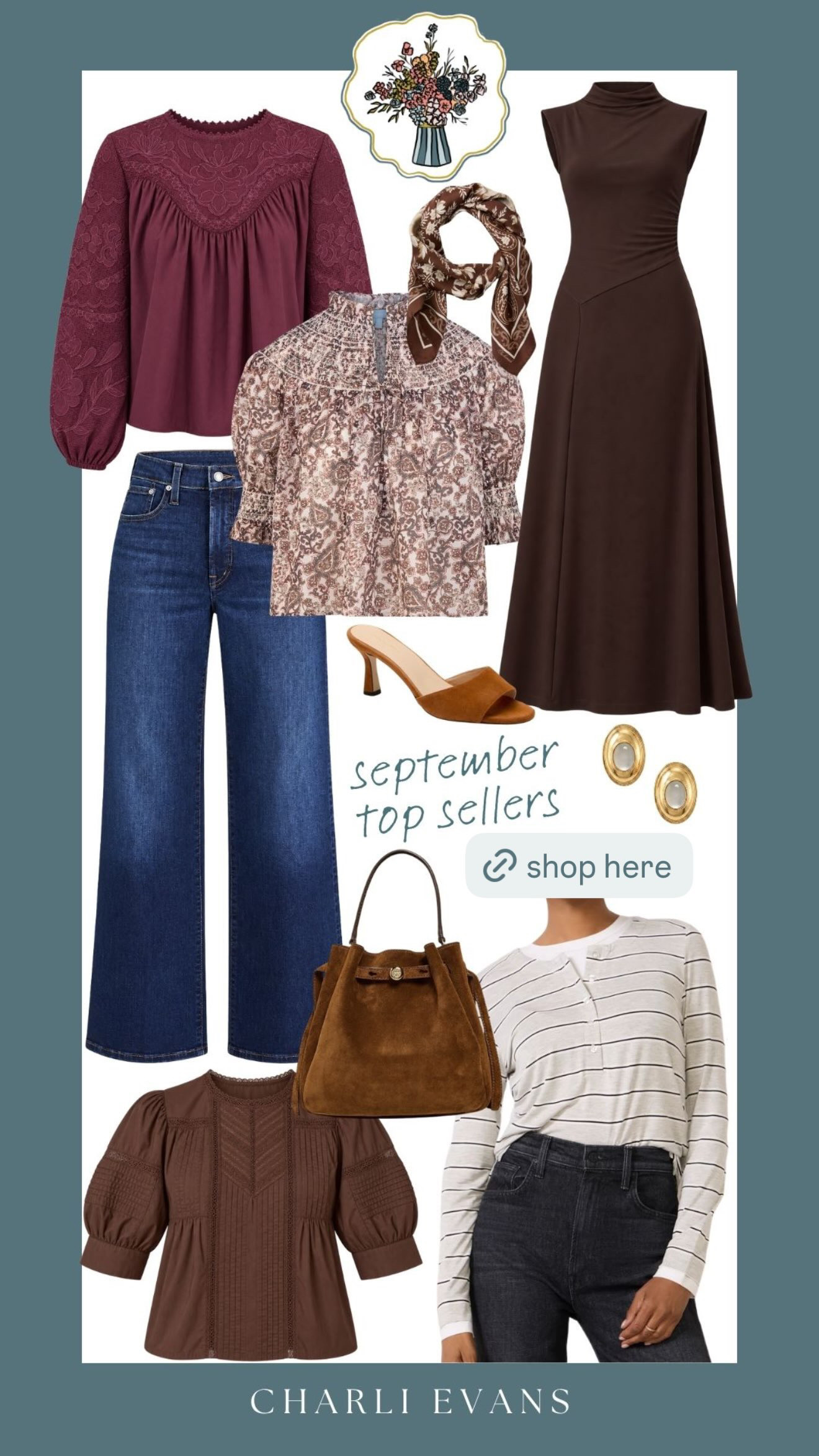 september’s top sellers and honestly this is such a good snapshot of fall right now. lots of rich brown + berry tones, easy denim, pretty blouses, and a few really good accessories mixed in. these were the pieces you all loved most last month, and i can see why.  

 #LTKSeasonal