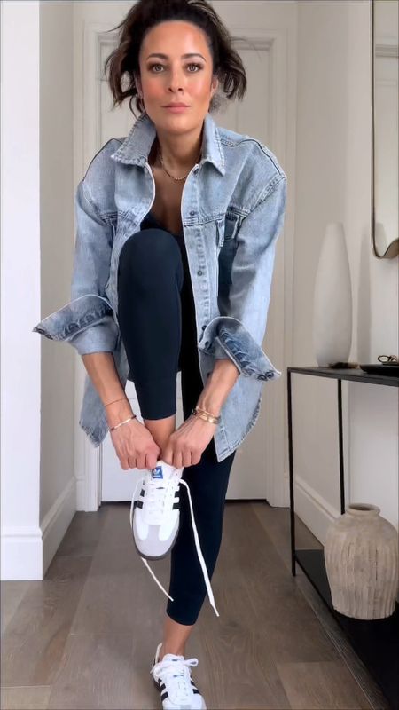 My denim shacket is a spring staple that could also be worn year round for us California girls.  Runs TTS! 
Sambas I went down half a size! 
Tank S size up 
Pants S size up 

#LTKSeasonal #LTKstyletip #LTKVideo