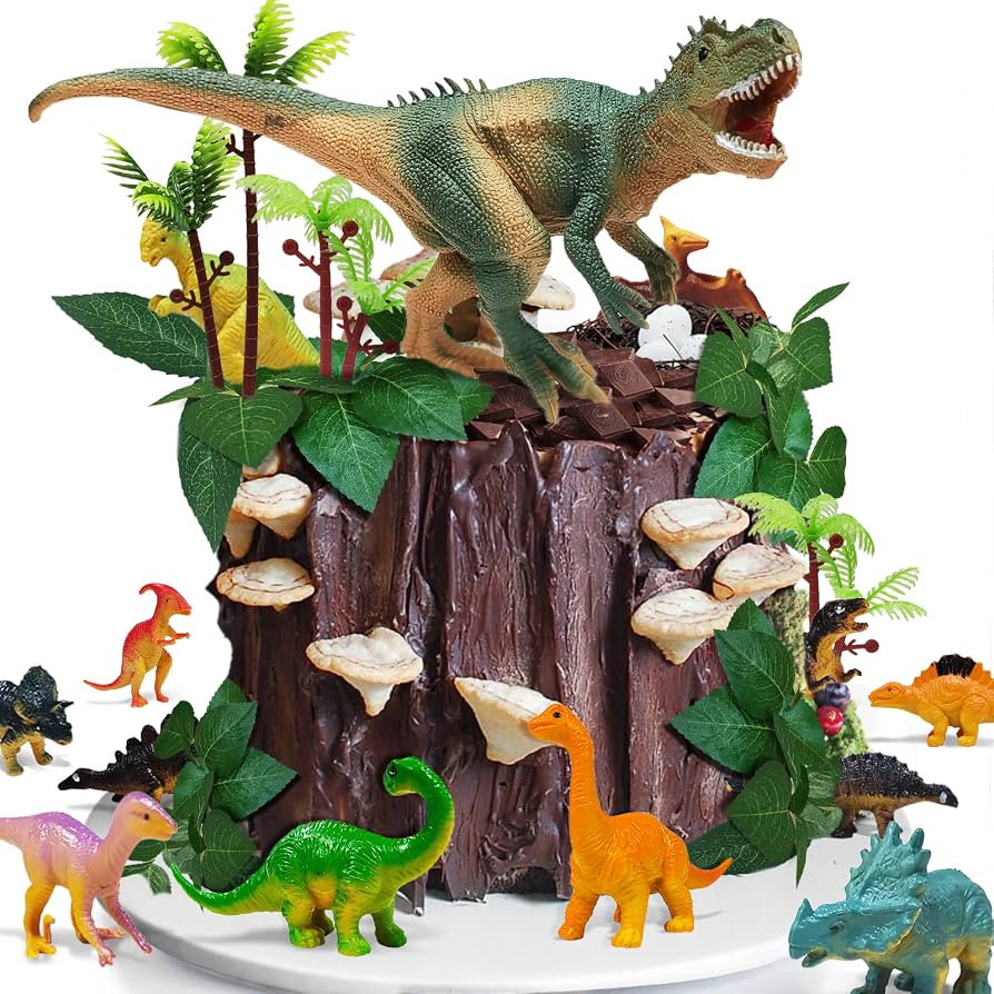 26 PCS Dinosaur Cake Toppers With Dinosaur Eggs Leaves Trees Cake Decorations For Birthday Party,... | Amazon (US)