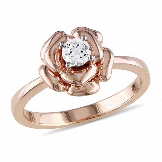 4.0mm Lab-Created White Sapphire Rose Ring in Pink Rhodium Sterling Silver|Zales | Zales