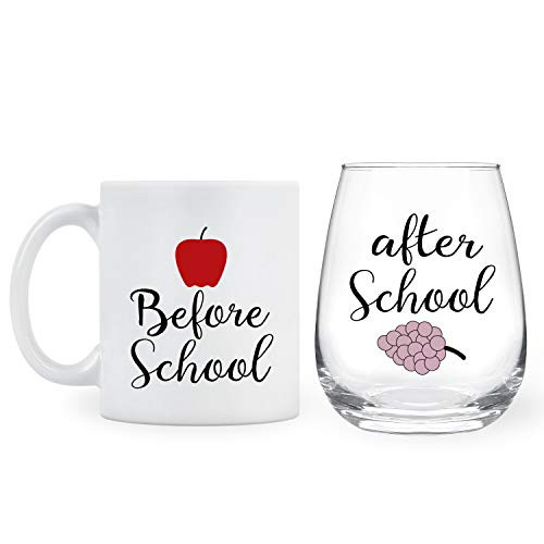 Before School, After School Coffee Mug and Stemless Wine Glass Set - Gift for Teachers and Profes... | Amazon (US)