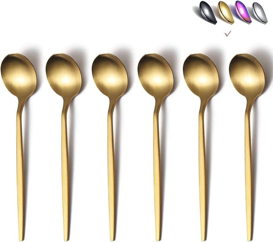 Matt Gold Teaspoons 6 Piece, 6.6'' Spoons Silverware, Stainless Steel Small Spoons, Tea Spoons fo... | Amazon (US)