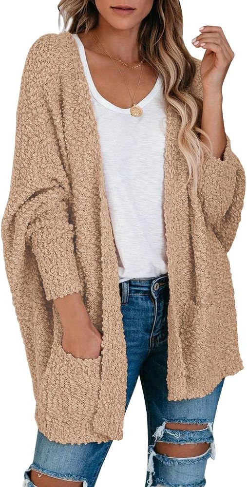 Saodimallsu Women's Chunky Popcorn Cardigan Oversized Open Front Boyfriend Batwing Long Sleeve Fu... | Amazon (US)