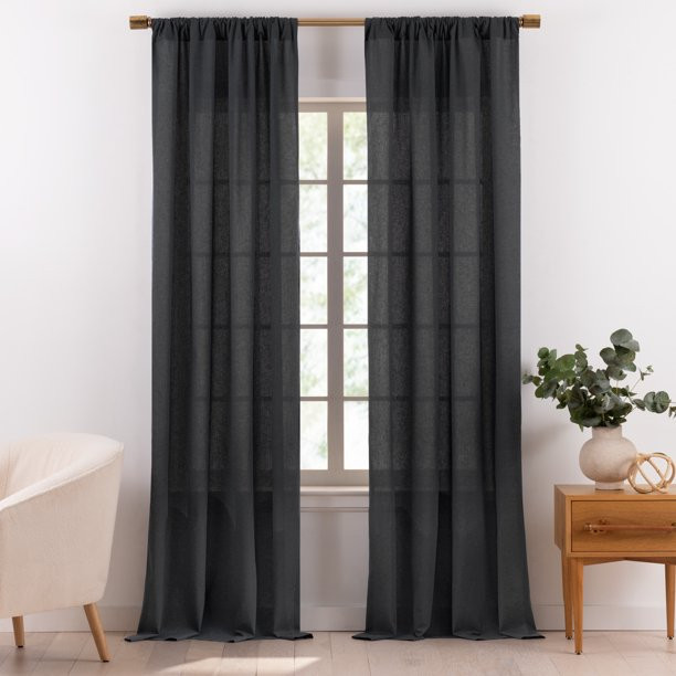 Gap Home Multi-Nep Organic Cotton Light Filtering Window Curtain Pair Dark Grey 95 - Walmart.com | Walmart (US)