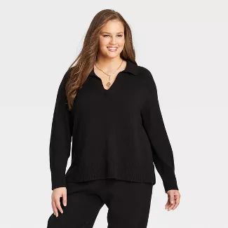 Women's Plus Size Split Neck Pullover Sweater - Ava & Viv™ | Target