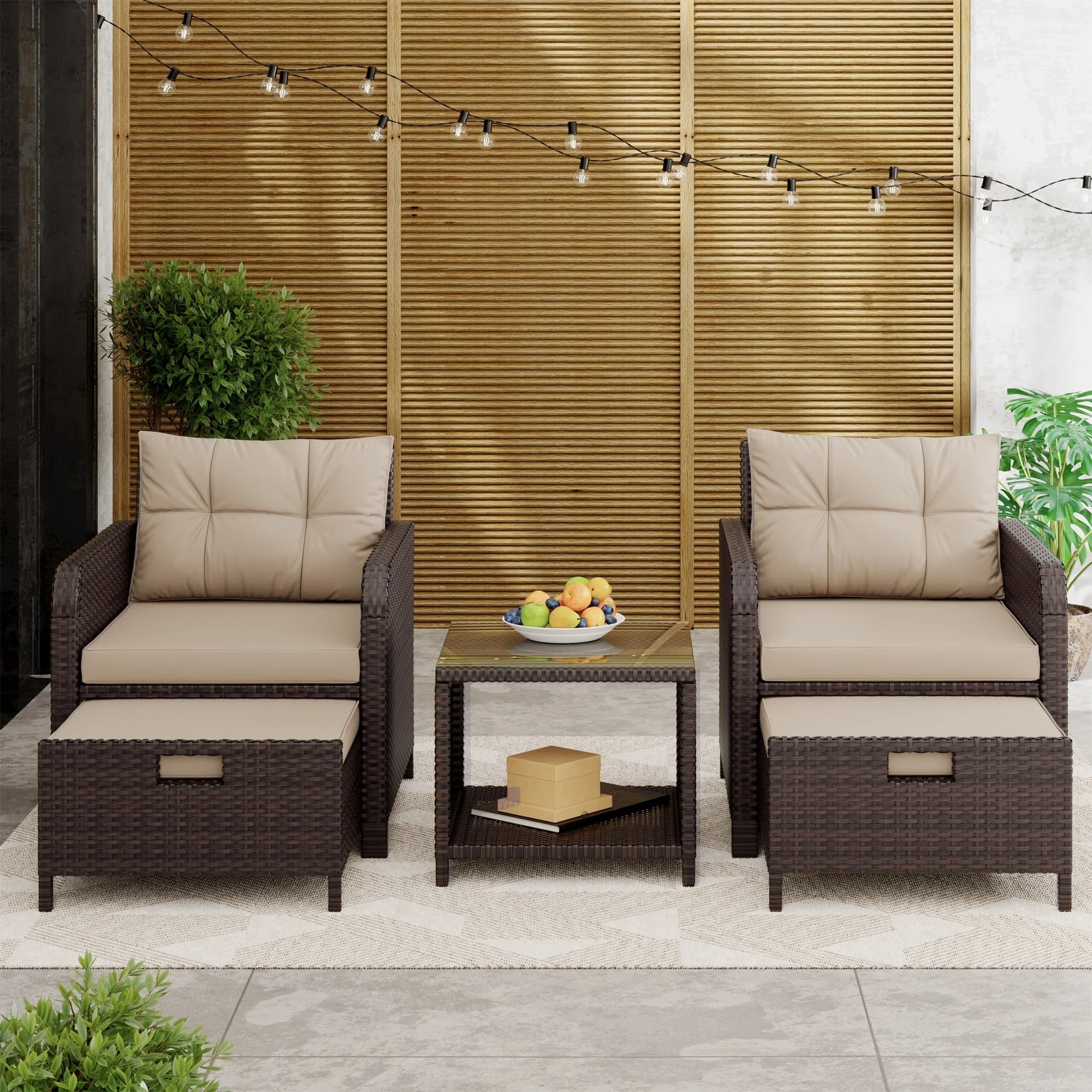 Bifanuo Balcony Furniture 5 Piece Patio Conversation Set, PE Wicker Rattan Outdoor Lounge Chairs ... | Walmart (US)