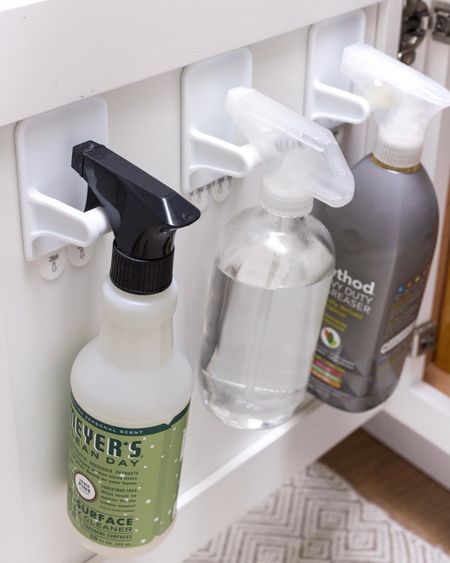 These Command spray bottle hooks are great for the back of cabinets! Keeps bottles easy to grab but tucked away so they aren’t cluttering up your countertop!

Kitchen organization, bathroom organization

#LTKfindsunder50 #LTKhome