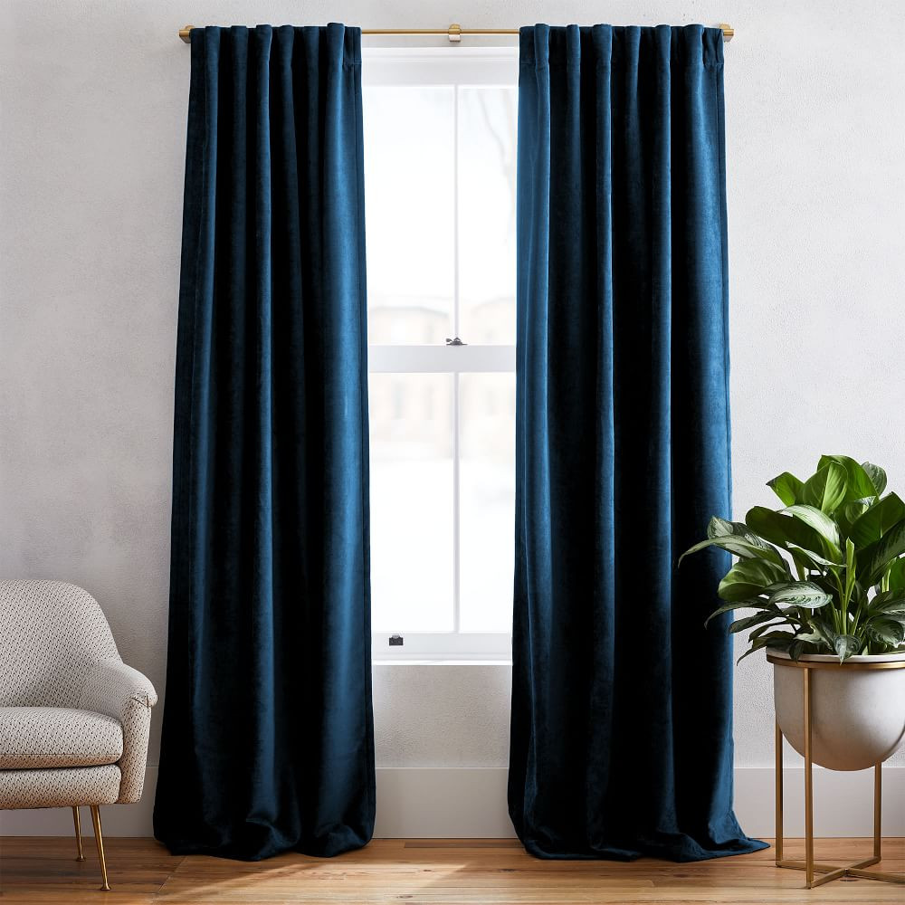 Worn Velvet Curtain with Cotton Lining, Regal Blue, 48&amp;quot;x84&amp;quot; | West Elm (US)