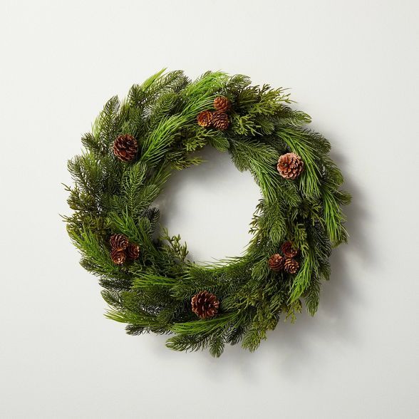 22" Faux Pine Plant Wreath with Pinecones - Hearth & Hand™ with Magnolia | Target