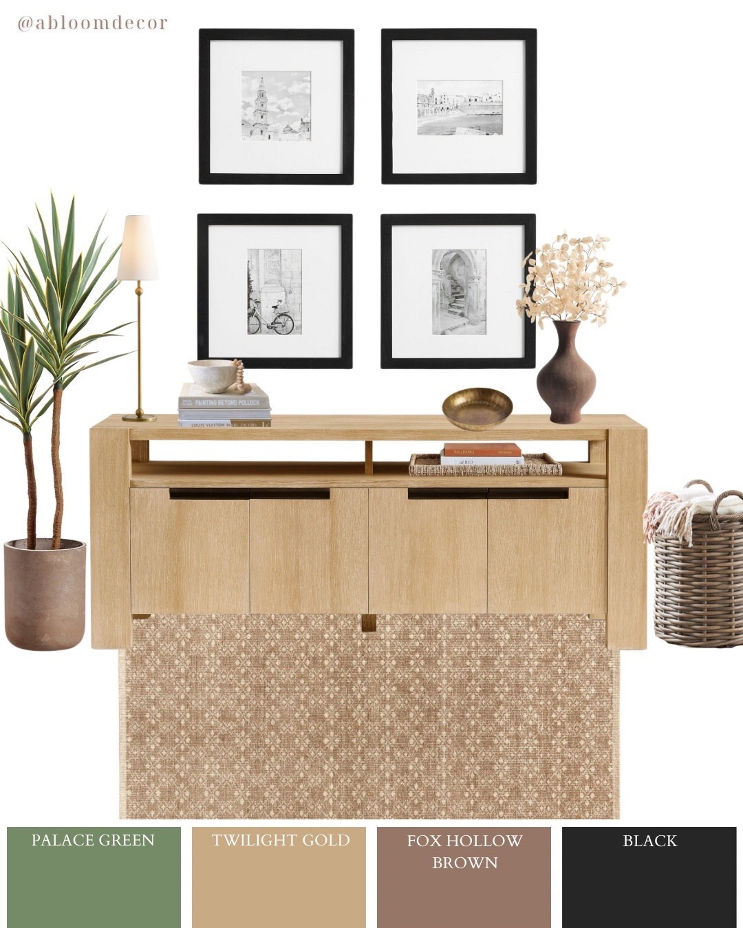 This warm and simple entryway design mixes earthy tones like soft green, golden beige, and brown with modern black accents for a look that feels clean and cozy.

#LTKHome