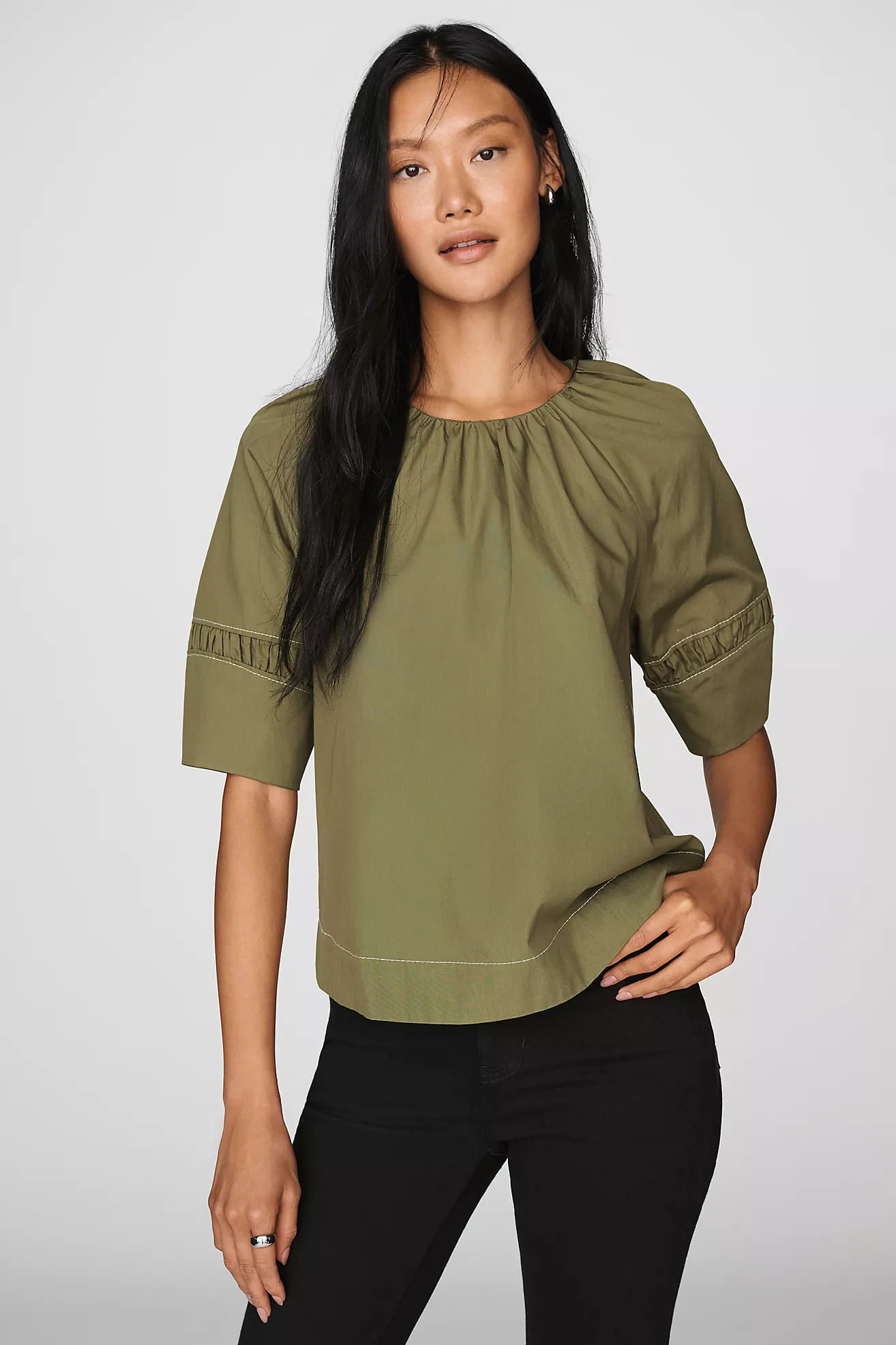 Maeve 100% Cotton Smocked Short-Sleeve Blouse | Anthropologie (US)