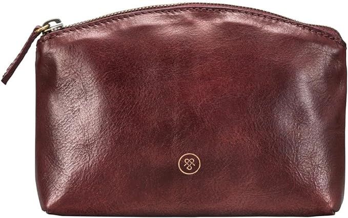 Maxwell Scott | Womens Luxury Leather Small Makeup Bag | The Chia | Handmade In Italy | Wine Red | Amazon (US)