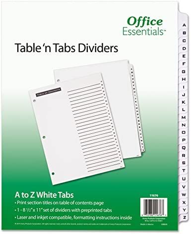 Office Essentials 11676 Table 'n Tabs Dividers, 26-Tab, Letter | Amazon (US)