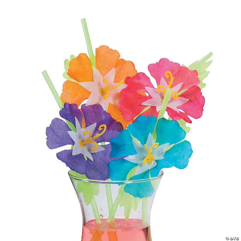 Hibiscus Flower Straws - 12 Pc. | Oriental Trading Company