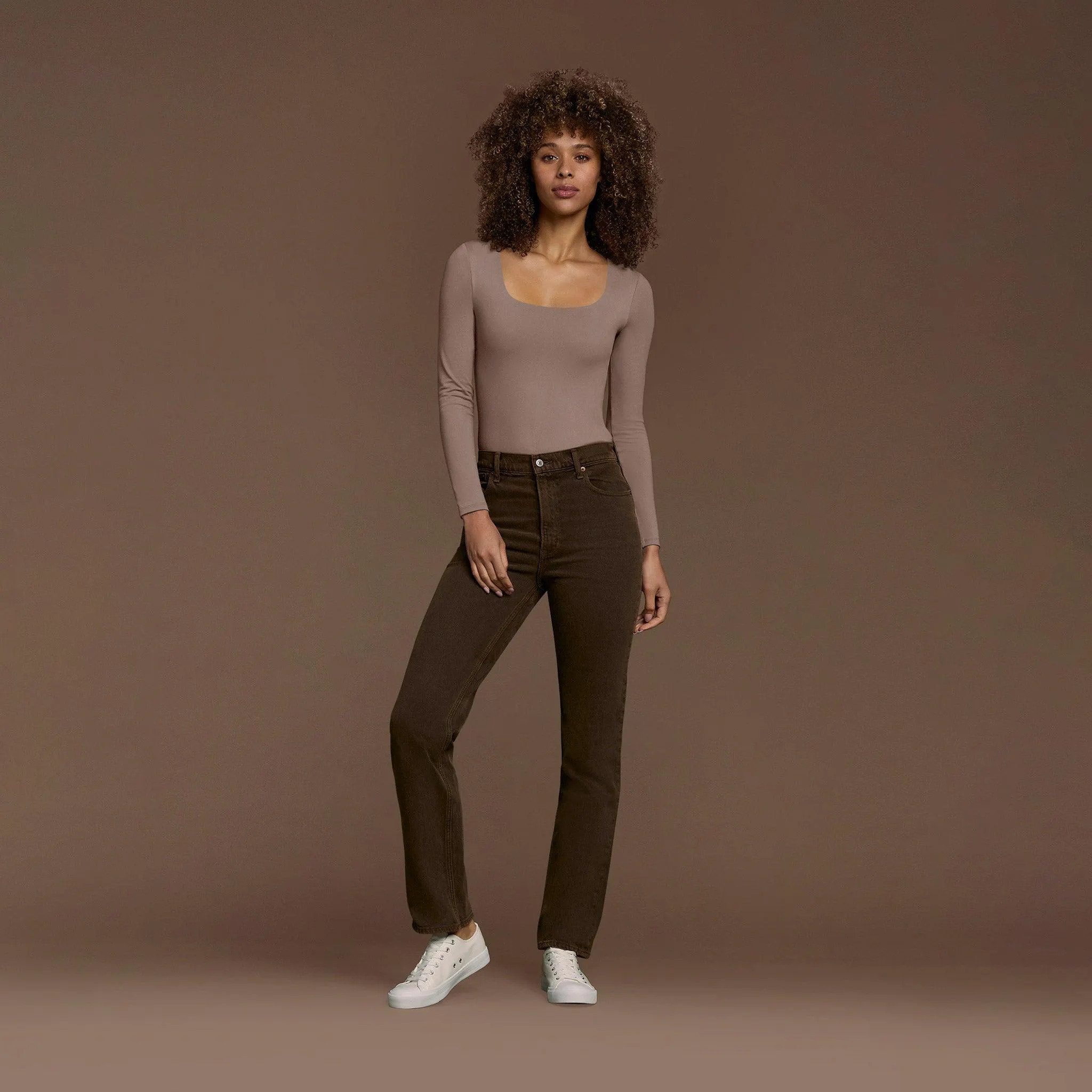 Women's Square Neck Bodysuit - Mocha - nuuds | nuuds