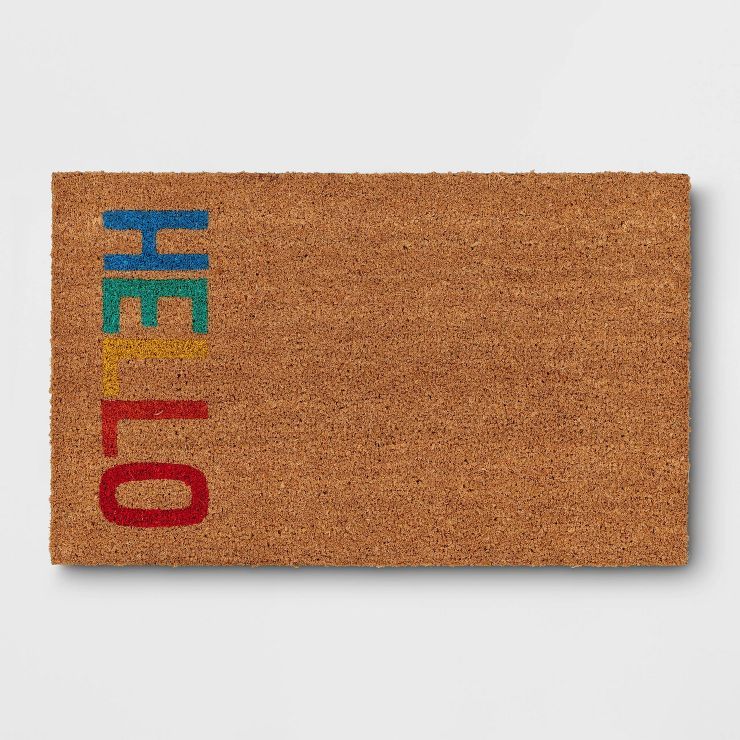 1'6"x2'6" 'Hello' Rainbow Coir Doormat Natural - Sun Squad™ | Target