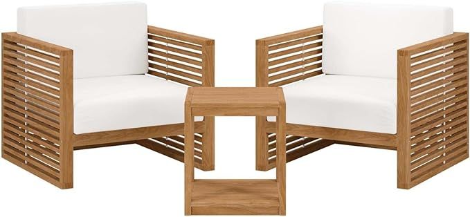 Modway Carlsbad 3-Piece Teak Wood Outdoor Patio Set in Natural/White | Amazon (US)