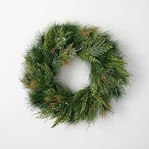 24" Artificial Mixed Pine Wreath Green Plastic Unlit | Amazon (US)