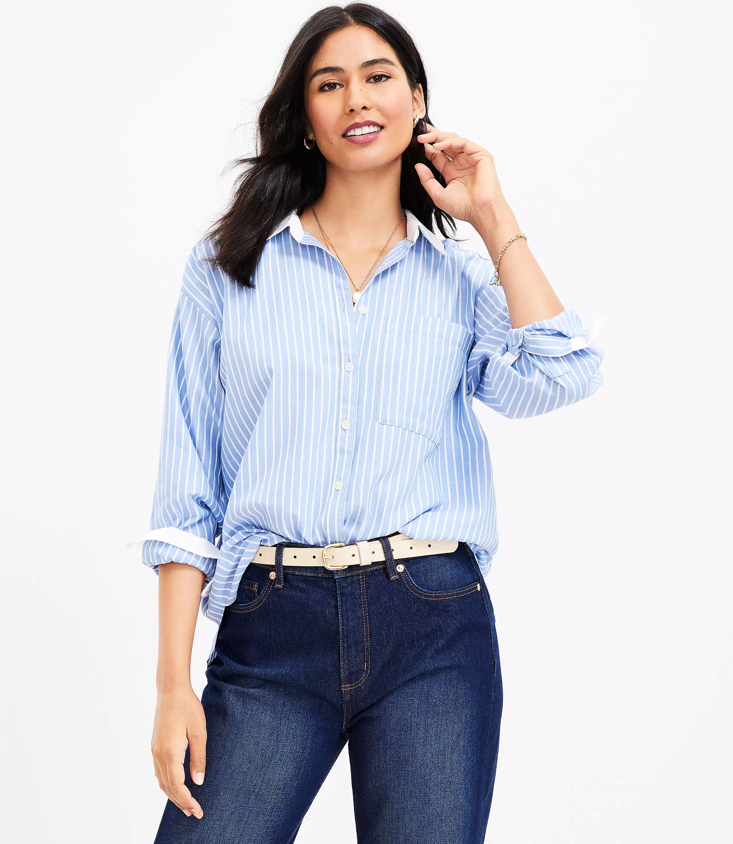 Striped Oversized Everyday Shirt | LOFT