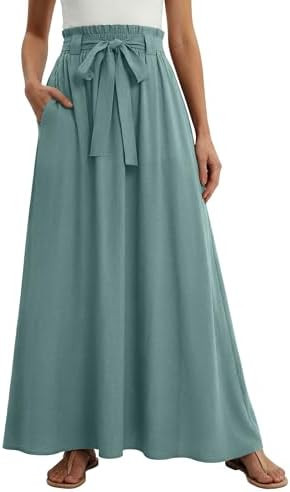 Women Flowy Maxi Skirts Paper Bag High Waisted Long Skirts with Pockets Summer Casual Tie Waist A... | Amazon (US)