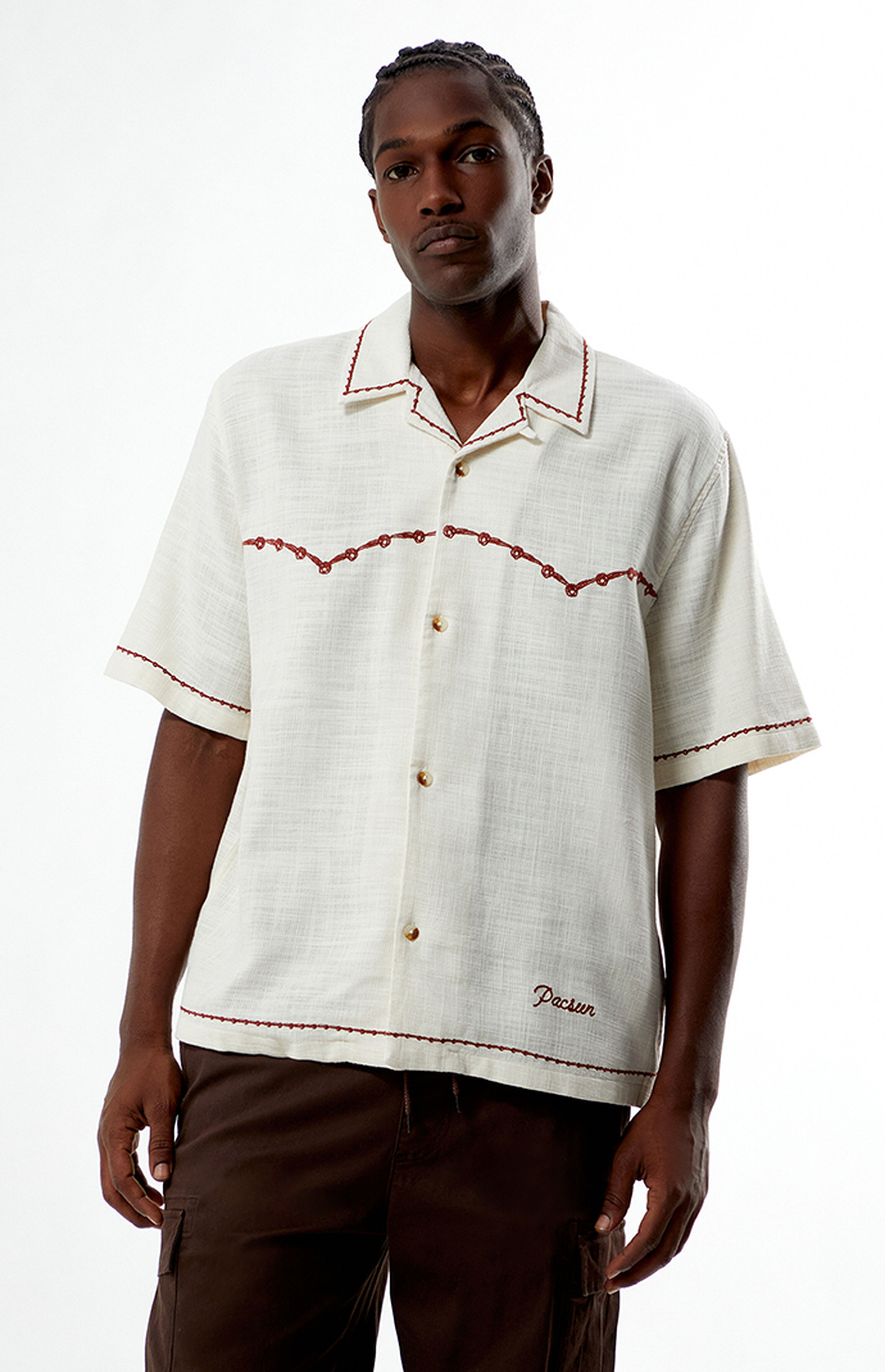 Pacsun Cream Western Embroidered Oversized Resort Camp Shirt | PacSun