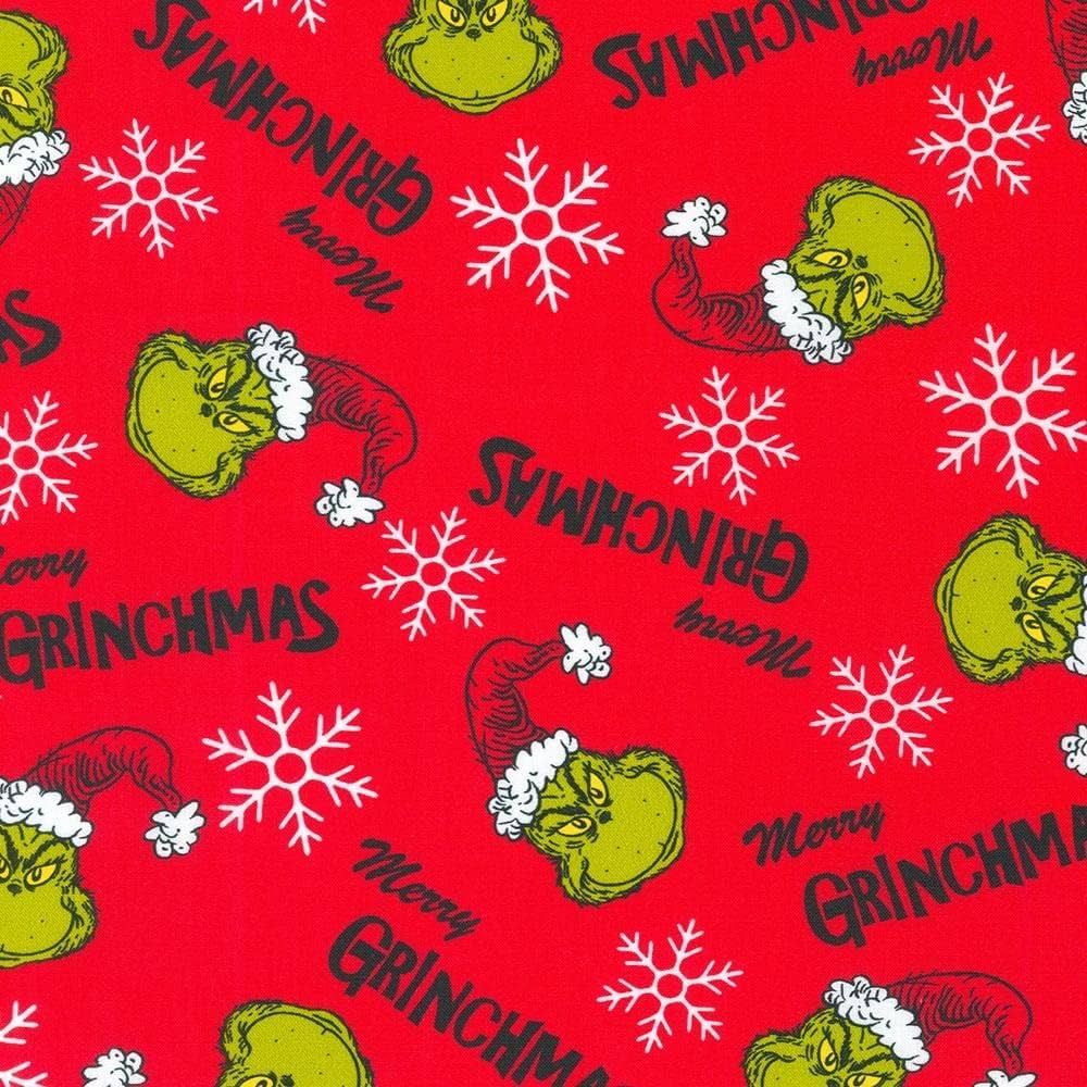 Robert Kaufman Fabrics How The Grinch Stole Christmas Dr. Seuss Grinch Faces Toss Holiday, 44 Inc... | Amazon (US)