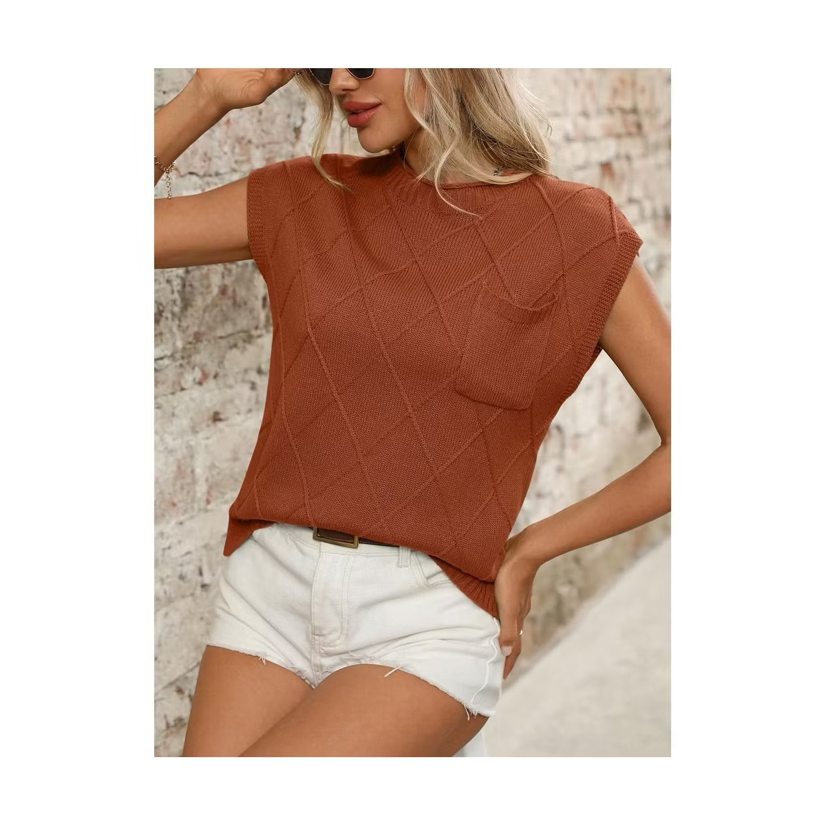 Women's Short Sleeve Sweater Casual Round Neck Knit Pullover Top with Pocket Detail | Target