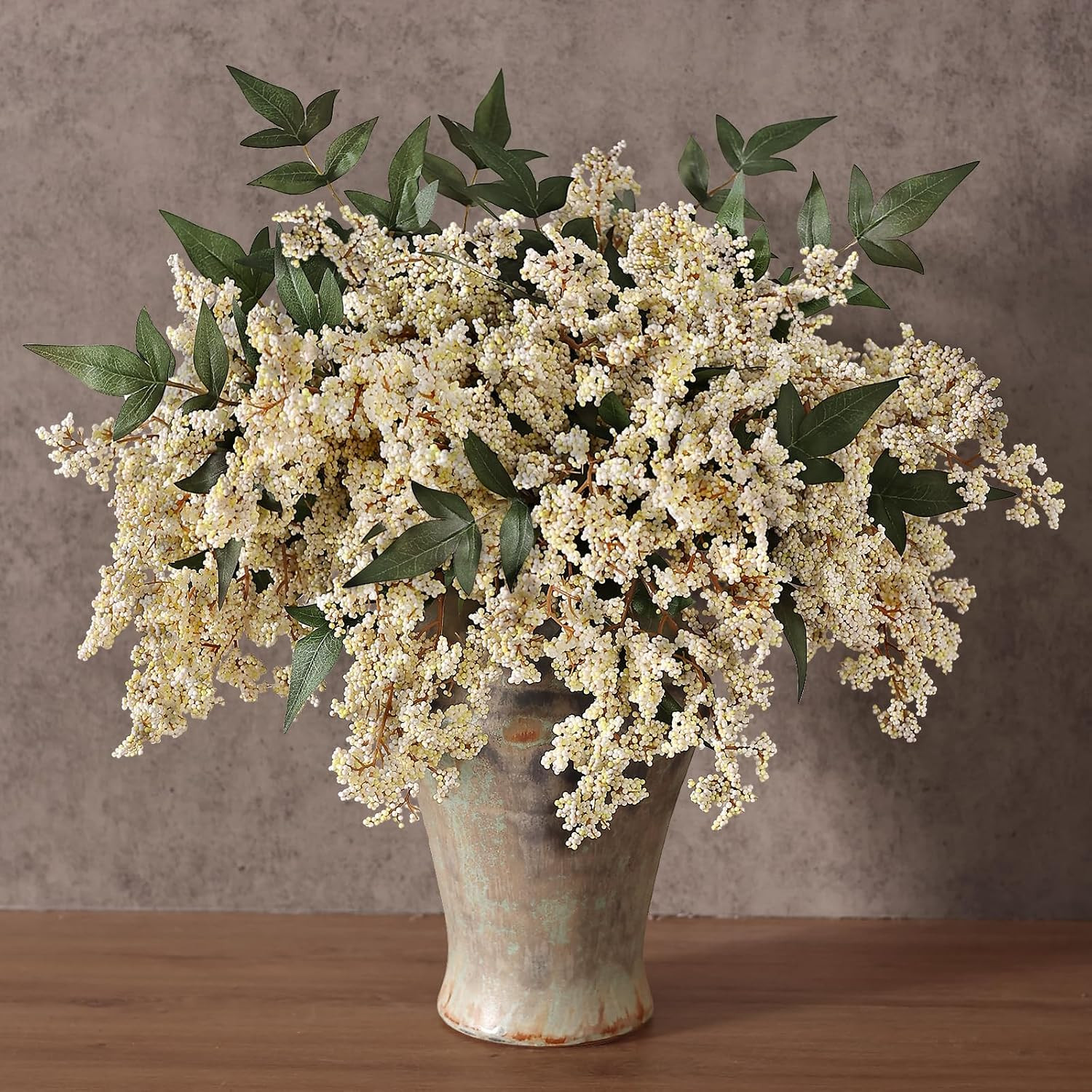 6Pcs 17" Lifelike Artificial Nandina Berry Stems for Vase Decor(Beige) | Amazon (US)