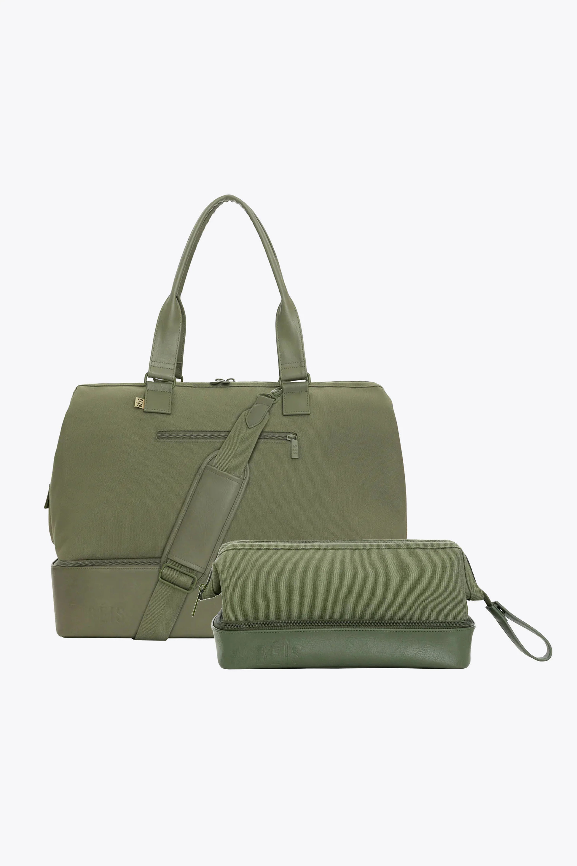 BÉIS ' The Weekend Travel Set" in Olive Green - Weekender Bag + Dopp Kit Bundle | BEIS