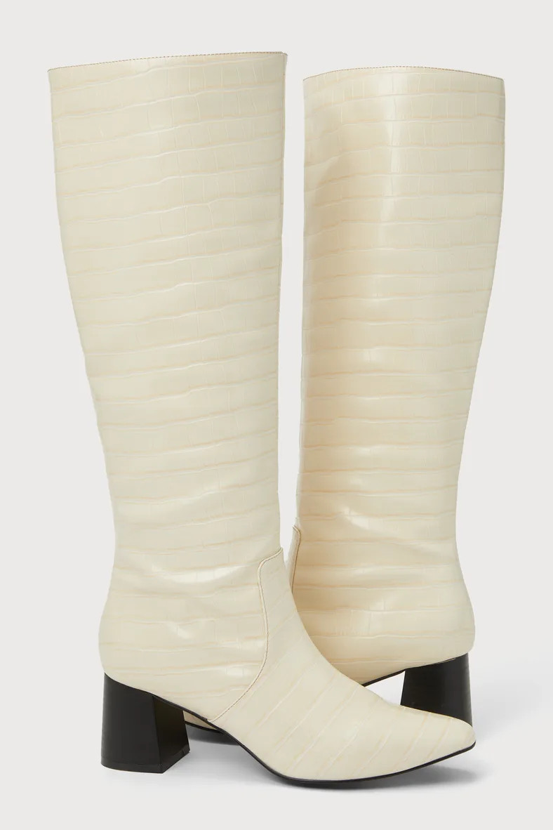 Bryson Bone Crocodile-Embossed Knee-High Boots | Lulus