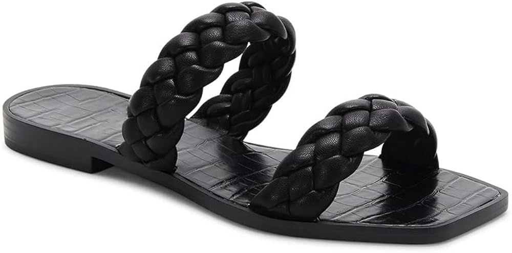 Trish Lucia Women's Square Open Toe Flat Sandals Braided Strap Slip-on Slides Mules Woven Leather... | Amazon (US)