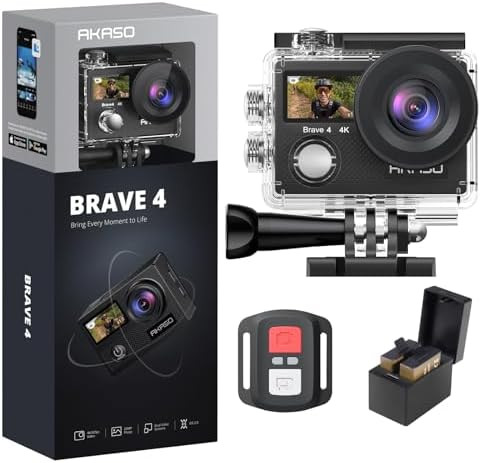 AKASO Brave 4 4K30fps 20MP WiFi Action Camera Ultra Hd with EIS 131ft Waterproof Camera Remote Co... | Amazon (US)