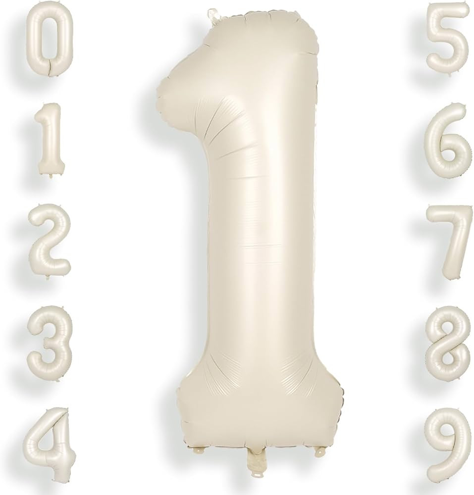 SUWEN 40 Inch Cream White Large 1 Balloon Numbers Big Foil Helium Number Balloons 0-9 Jumbo Happy... | Amazon (US)