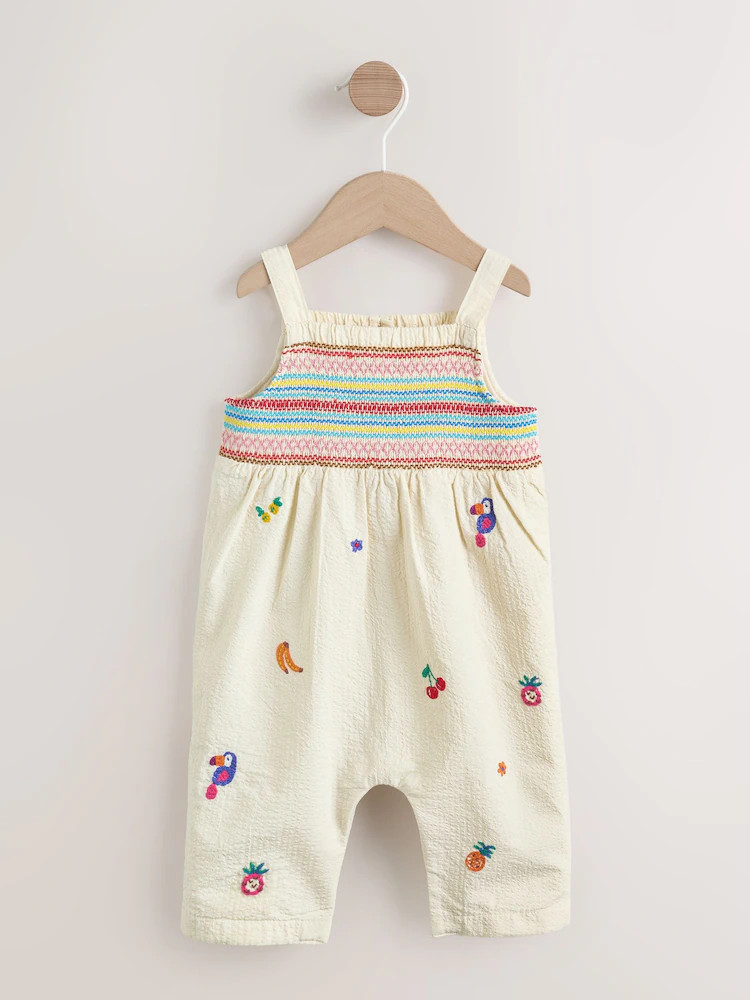 White Tropical Embroidery Baby Long Leg Romper (0mths-2yrs) | Next US