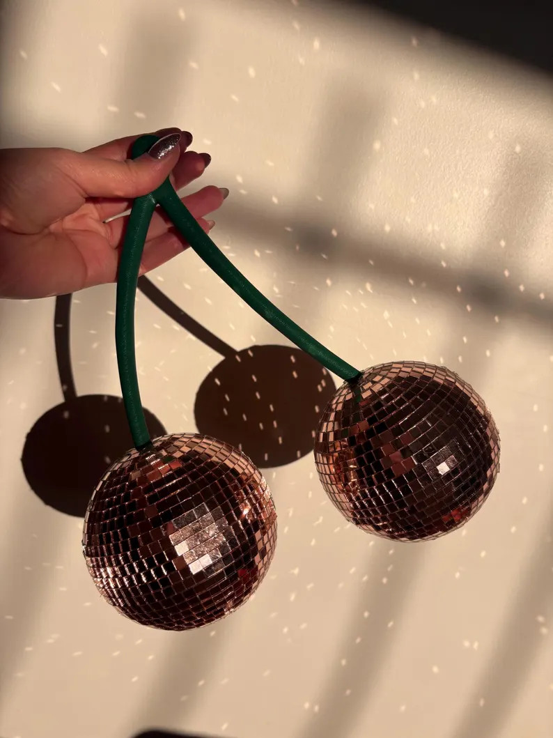 Rose Gold Disco Cherry Decorative Object, Retro design, Handmade Funky Decor | Etsy (US)