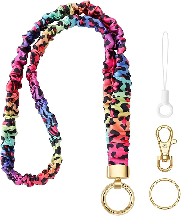 Stretchy Lanyard for ID Badges,Teacher Lanyard for Keys, Cute Neck Lanyard for Women (Colorful Leopard) | Amazon (US)
