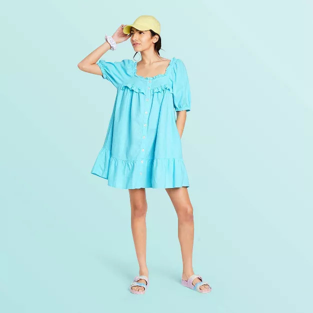 Women's Short Sleeve Ruffle Dress - Stoney Clover Lane x Target Blue | Target