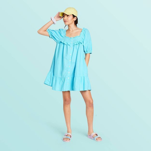 Women's Short Sleeve Ruffle Dress - Stoney Clover Lane x Target Blue | Target