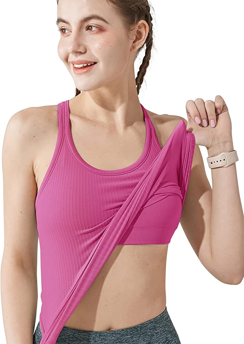 Yoga Racerback Tank Top for Women with Built in Bra,Women's Padded Sports Bra Fitness Workout Run... | Amazon (US)