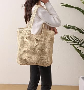 Beach Bags for Women - Summer Soft Large Woven Shoulder Purse Handbag, Beach Tote Straw Bag for S... | Amazon (US)
