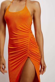 Allison Jersey Ruched Split Maxi Dress - Mandarin | MESHKI US