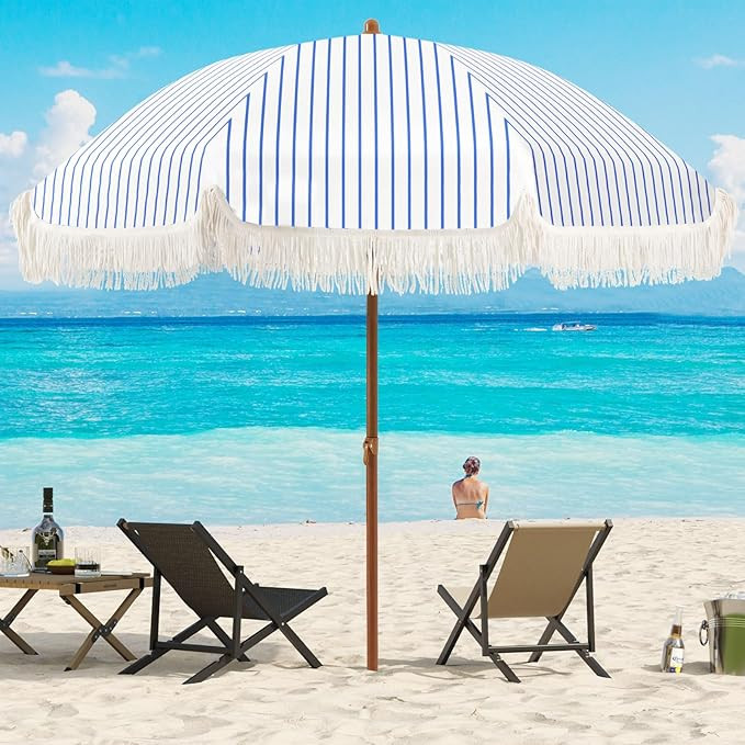 Aoxun 7ft Patio Umbrella with Fringe Outdoor UV 50+ Protection Picnic Umbrella with Aluminum Pole... | Amazon (US)