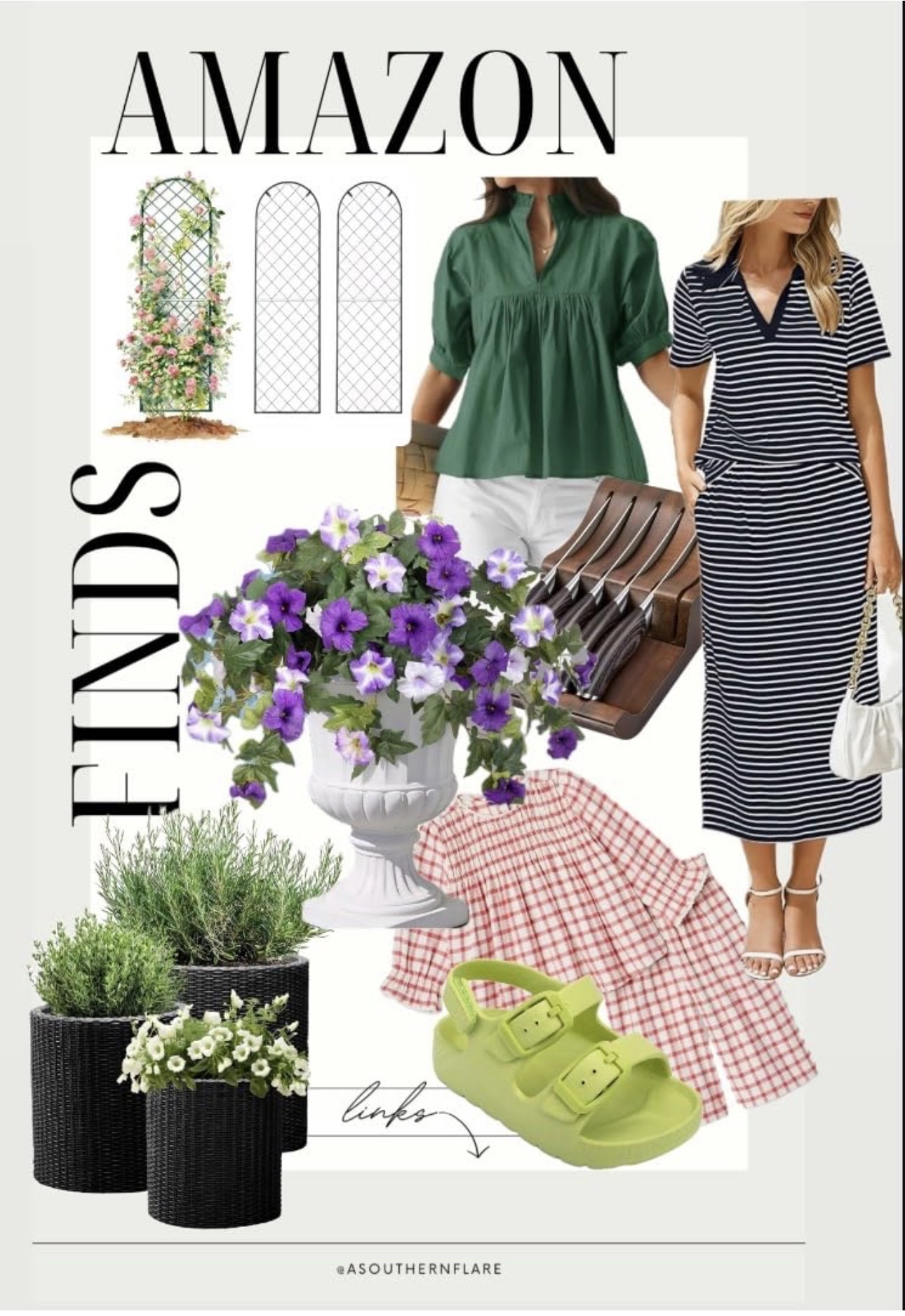 Shop these chic kitchen and home essentials for your refresh. From dinnerware to outdoor trellises, elevate your space with these finds! #SpringHome #AmazonFinds #amazonKid Summer Children’s, faux Plants, summer Tops, dresses