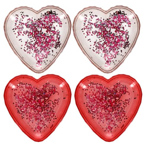 Glitter Heart Plates Set of 4 – 6” Decorative Heart Dishes with Floating Confetti Glitter – Durable Plastic Valentine’s Day Party Plates, for Candy, Snacks, Gifts – Red & Pink | Amazon (US)