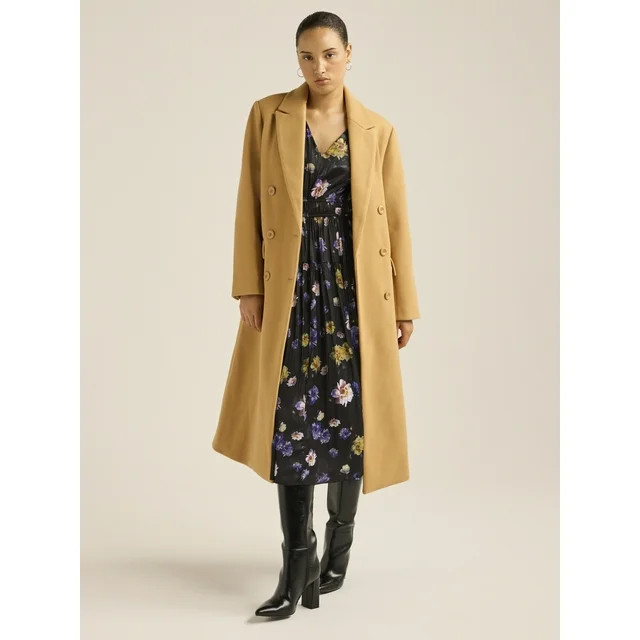 Scoop Women's Faux Wool Oversized Double Breasted Coat, Sizes XS-XXL | Walmart (US)