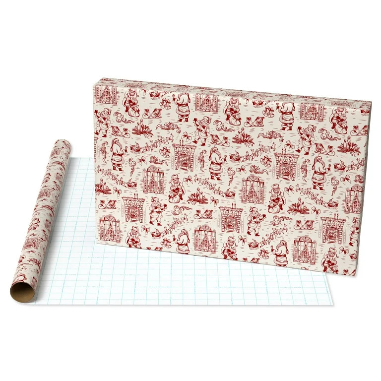 Red and Ivory Vintage Toile Art Christmas Wrapping Paper, 160 sq ft, by Holiday Time | Walmart (US)