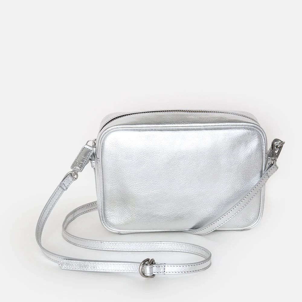 Silver Leather Camera Bag | Caroline Gardner